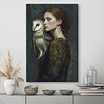Canvas Schilderijen Vrouw met uil