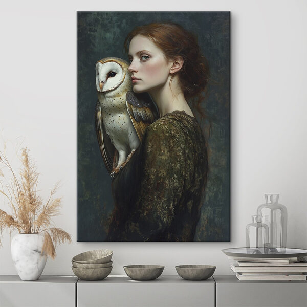 Vrouw met uil Canvas Schilderijen Vrouw met uil