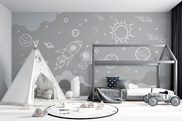 Ruimtescène met wolken en sterren Fotobehang Ruimtescène met wolken en sterren