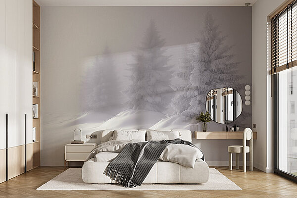 Groep bomen bedekt met sneeuw Fotobehang Groep bomen bedekt met sneeuw