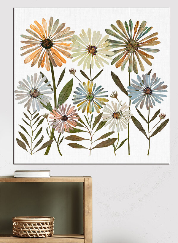 Groep bloemen met bladeren Canvas Schilderijen Groep bloemen met bladeren