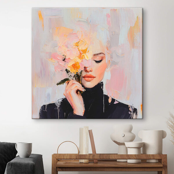Schilderij van een vrouw met bloemen Canvas Schilderijen Schilderij van een vrouw met bloemen