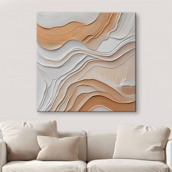 Witte en bruine golvende lijnen Canvas Schilderijen Witte en bruine golvende lijnen