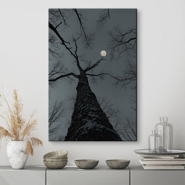 Boom met de maan op de achtergrond Canvas Schilderijen Boom met de maan op de achtergrond