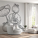 Fotobehang Tekening van bloemen op een witte achtergrond