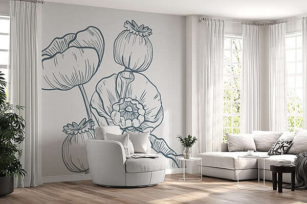 Tekening van bloemen en knoppen Fotobehang Tekening van bloemen en knoppen