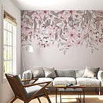 Fotobehang Roze bloemen en bladeren