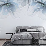 Fotobehang Groep bloemen met witte en blauwe bloemen