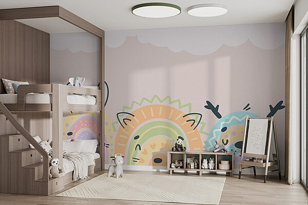Groep dieren met regenbogen Fotobehang Groep dieren met regenbogen