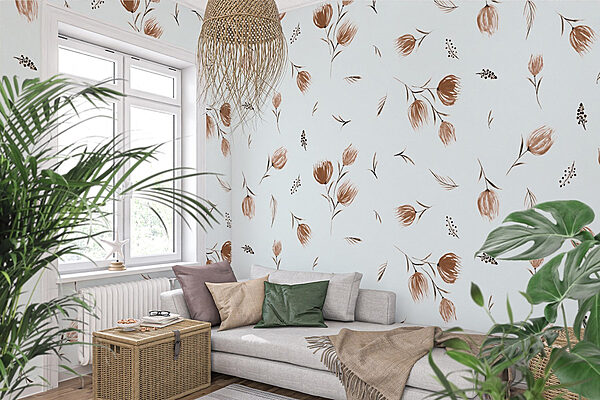 Patroon van bloemen en bladeren Fotobehang Patroon van bloemen en bladeren