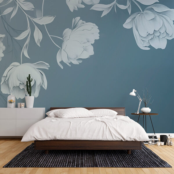 Witte bloemen op een grijze achtergrond Fotobehang Witte bloemen op een grijze achtergrond