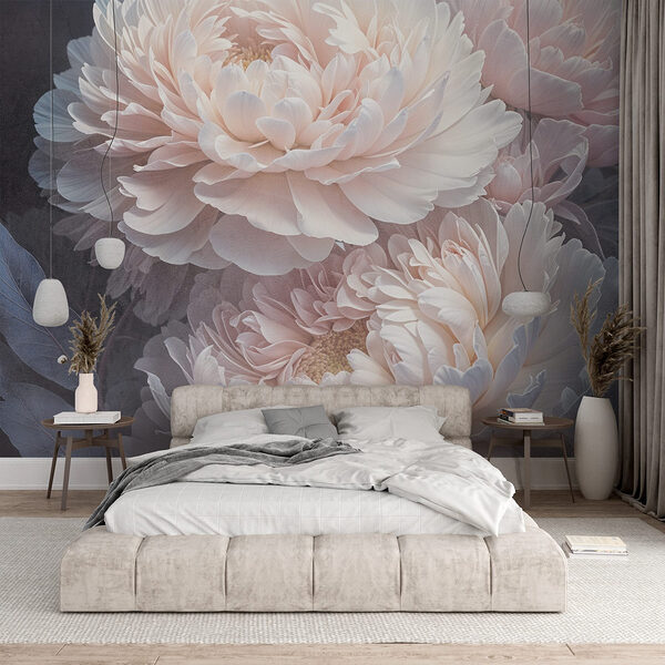 Groep witte bloemen Fotobehang Groep witte bloemen