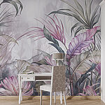 Fotobehang Schilderij van bloemen en bladeren