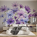 Fotobehang Groep paarse en blauwe bloemen