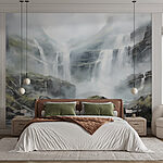 Fotobehang Waterval in mistige bergen