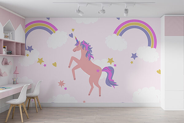 Eenhoorn met regenbogen en sterren Fotobehang Eenhoorn met regenbogen en sterren