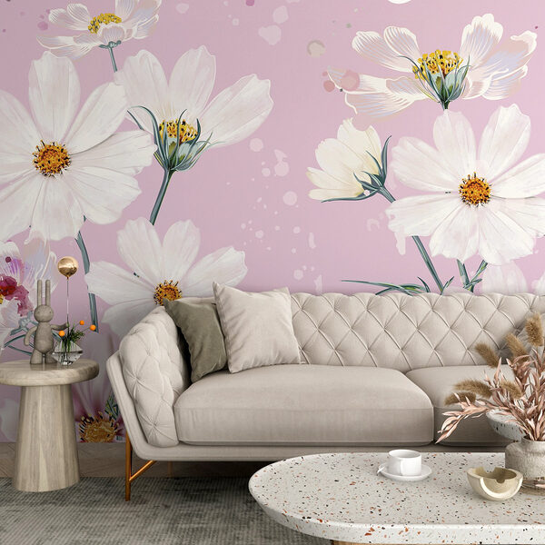 Groep witte bloemen Fotobehang Groep witte bloemen