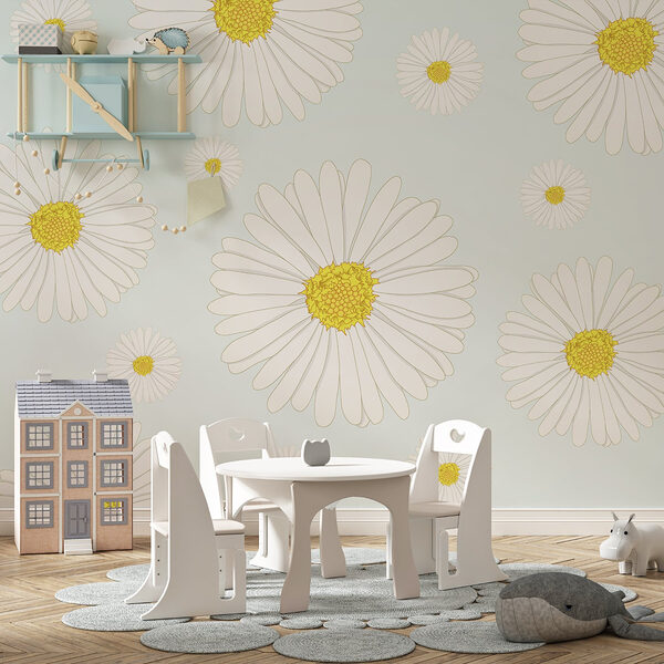 Patroon van witte en gele bloemen Fotobehang Patroon van witte en gele bloemen