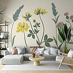 Fotobehang Delicate bloemenillustratie in zachte tinten