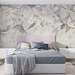 Fotobehang Witte bloemen met groene bladeren