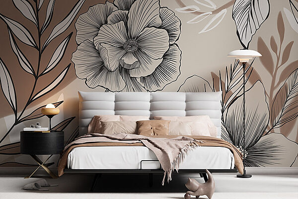 Florale elegantie in zwart en wit Fotobehang Florale elegantie in zwart en wit