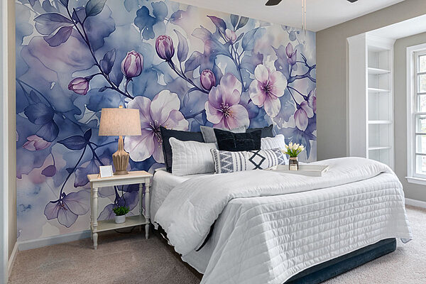 Schilderij van bloemen op een tak Fotobehang Schilderij van bloemen op een tak