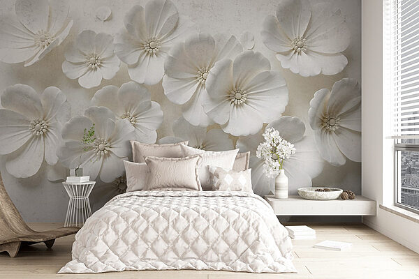 Groep witte bloemen Fotobehang Groep witte bloemen
