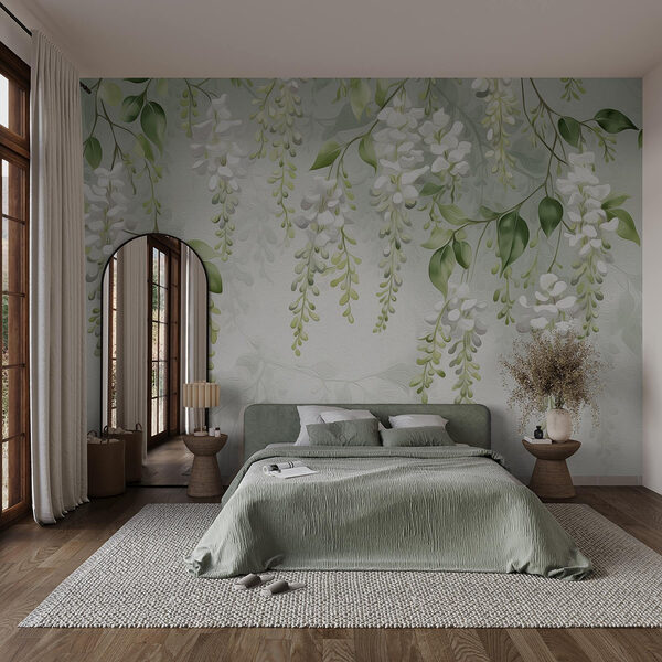 Delicate bloesems die sierlijk naar beneden hangen Fotobehang Delicate bloesems die sierlijk naar beneden hangen