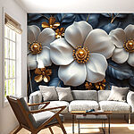 Fotobehang Elegante bloemen omringd door weelderig gebladerte
