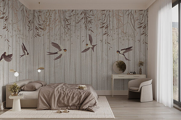 Behang met vliegende vogels Fotobehang Behang met vliegende vogels
