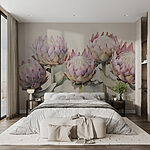 Fotobehang Groep bloemen met bladeren