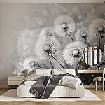 Fotobehang Groep paardenbloemen in zwart-wit