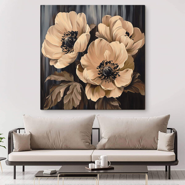 Schilderij van bloemen op zwarte achtergrond Canvas Schilderijen Schilderij van bloemen op zwarte achtergrond