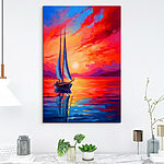Canvas Schilderijen Schilderij van een zeilboot in het water