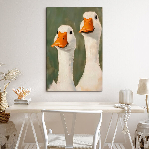 Schilderij van twee witte eenden Canvas Schilderijen Schilderij van twee witte eenden