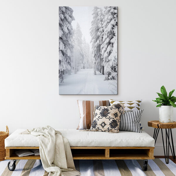Besneeuwd pad met bomen Canvas Schilderijen Besneeuwd pad met bomen