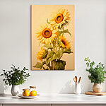 Canvas Schilderijen Schilderij van zonnebloemen op een witte achtergrond