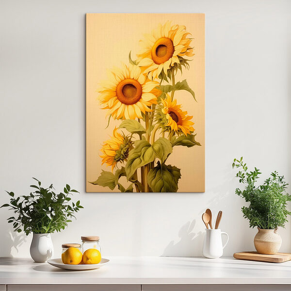 Schilderij van zonnebloemen op een witte achtergrond Canvas Schilderijen Schilderij van zonnebloemen op een witte achtergrond