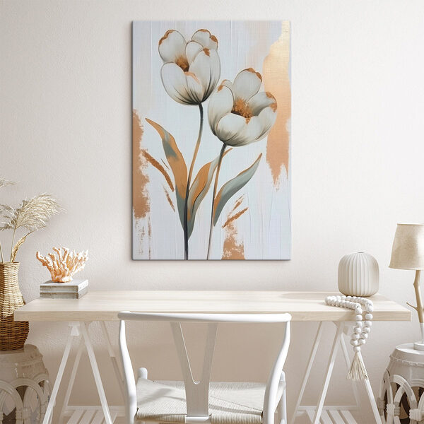 Schilderij van bloemen op een wit oppervlak Canvas Schilderijen Schilderij van bloemen op een wit oppervlak
