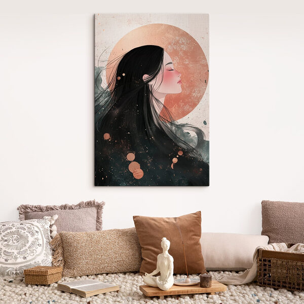 Vrouw met lang zwart haar Canvas Schilderijen Vrouw met lang zwart haar