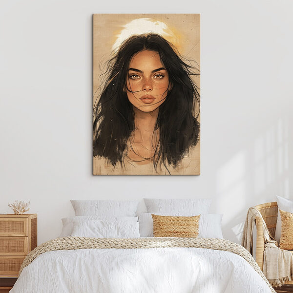 Vrouw met lang zwart haar Canvas Schilderijen Vrouw met lang zwart haar
