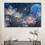 Canvas Schilderijen Groep bloemen met gloeiende lichtjes