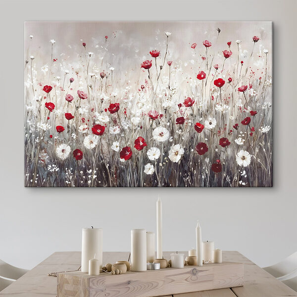 Schilderij van rode en witte bloemen Canvas Schilderijen Schilderij van rode en witte bloemen