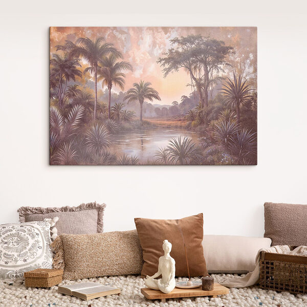 Rivier met bomen en planten Canvas Schilderijen Rivier met bomen en planten