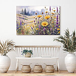 Canvas Schilderijen Veld met bloemen en gras