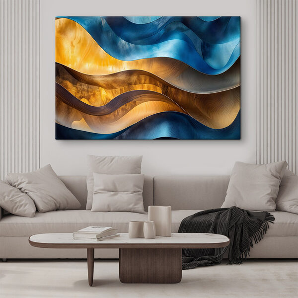 Blauwe en gele golvende lijnen Canvas Schilderijen Blauwe en gele golvende lijnen
