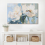 Canvas Schilderijen Schilderij van bloemen op een blauwe achtergrond