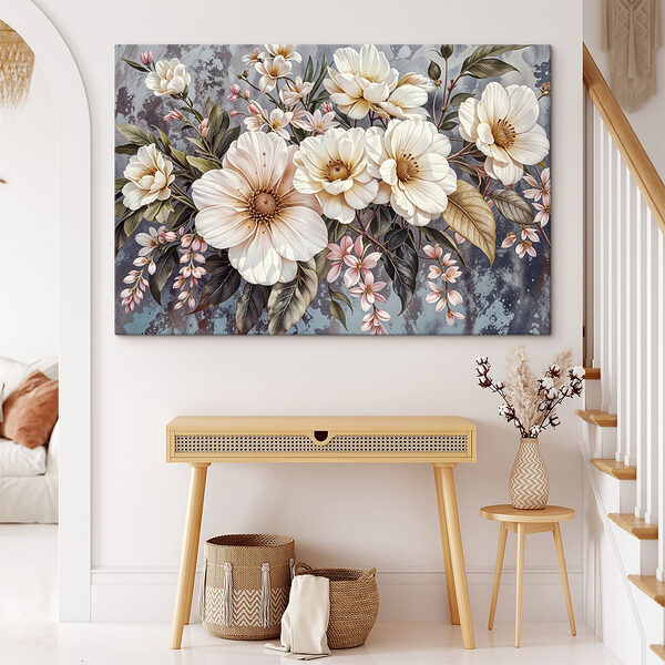 Groep witte bloemen Canvas Schilderijen Groep witte bloemen