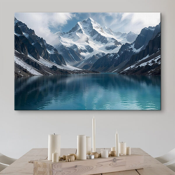 Meer omringd door bergen Canvas Schilderijen Meer omringd door bergen