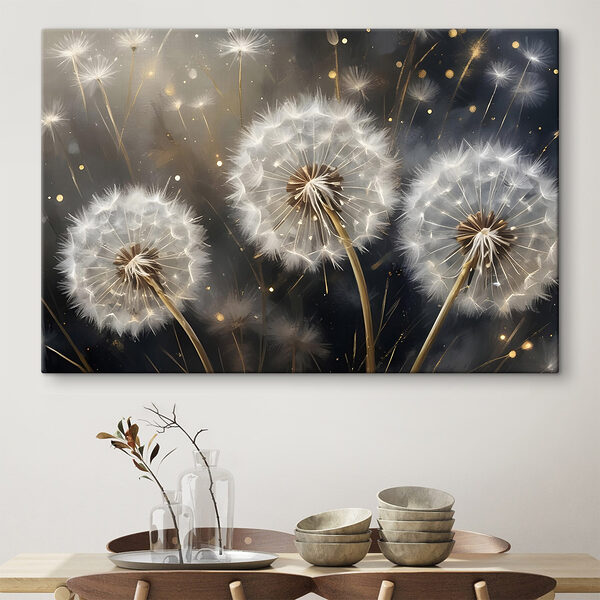 Delicate paardenbloemen in zacht licht Canvas Schilderijen Delicate paardenbloemen in zacht licht